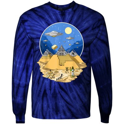 Ancient Egyptian Pyramids Aliens Space UFO Science Fiction Tie-Dye Long Sleeve Shirt