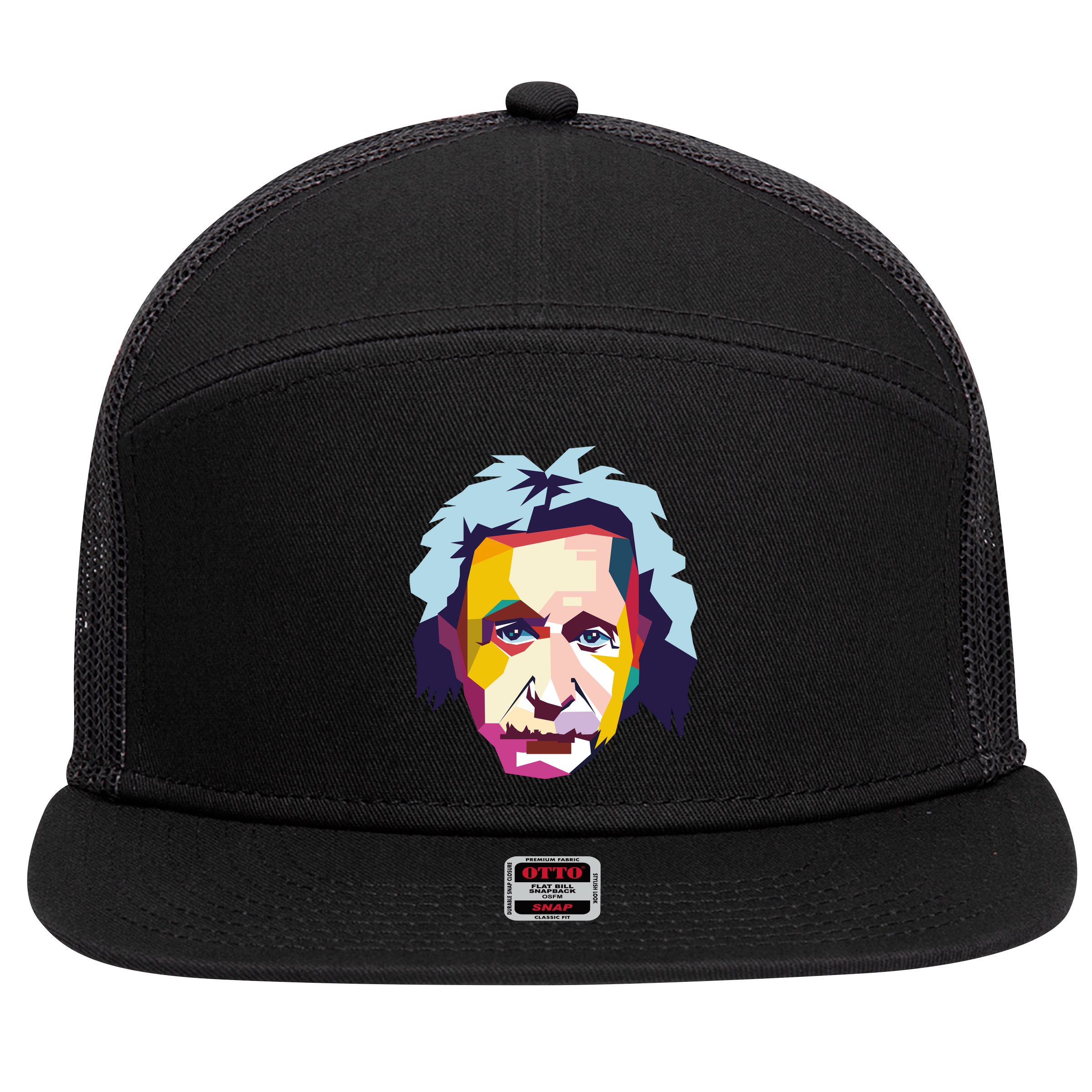 Albert Einstein Pop Art 7 Panel Mesh Trucker Snapback Hat