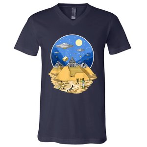 Ancient Egyptian Pyramids Aliens Space UFO Science Fiction V-Neck T-Shirt