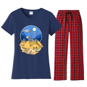 Ancient Egyptian Pyramids Aliens Space UFO Science Fiction Women's Flannel Pajama Set