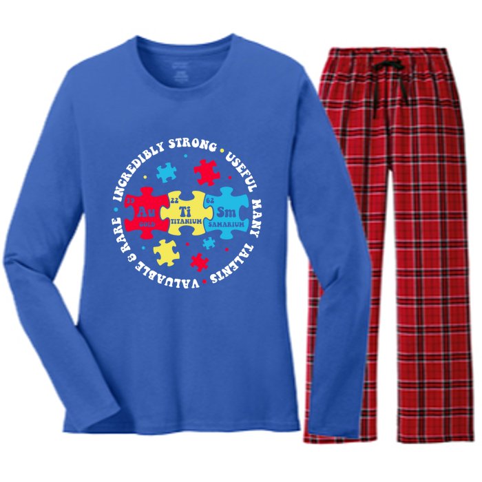 Autism Elets Periodic Table Awareness Asd Great Gift Women's Long Sleeve Flannel Pajama Set 