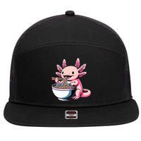 Axolotl Eating Ramen Lover Kawaii Axolotl 7 Panel Mesh Trucker Snapback Hat