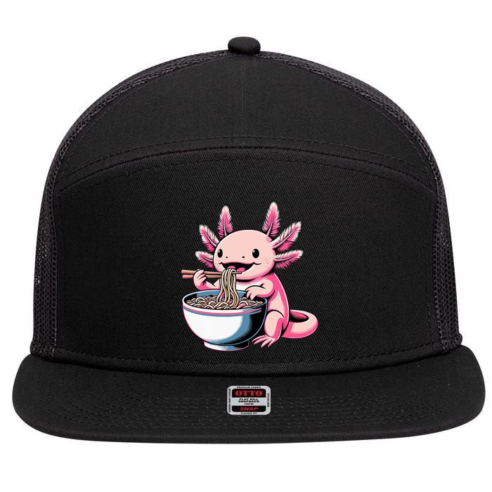 Axolotl Eating Ramen Lover Kawaii Axolotl 7 Panel Mesh Trucker Snapback Hat