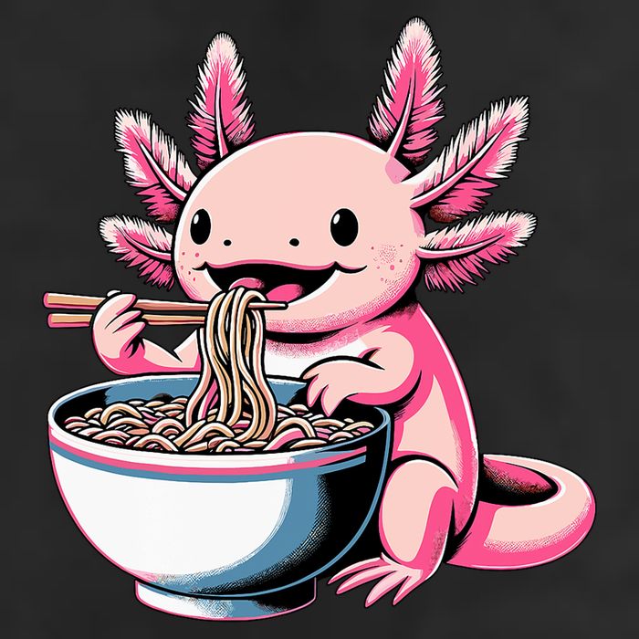 Axolotl Eating Ramen Lover Kawaii Axolotl 7 Panel Mesh Trucker Snapback Hat