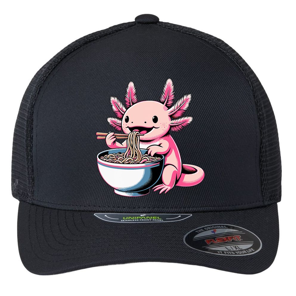Axolotl Eating Ramen Lover Kawaii Axolotl Flexfit Unipanel Trucker Cap