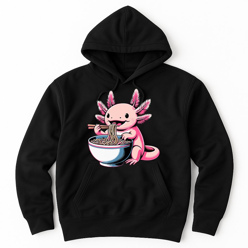 Axolotl Eating Ramen Lover Kawaii Axolotl Hoodie