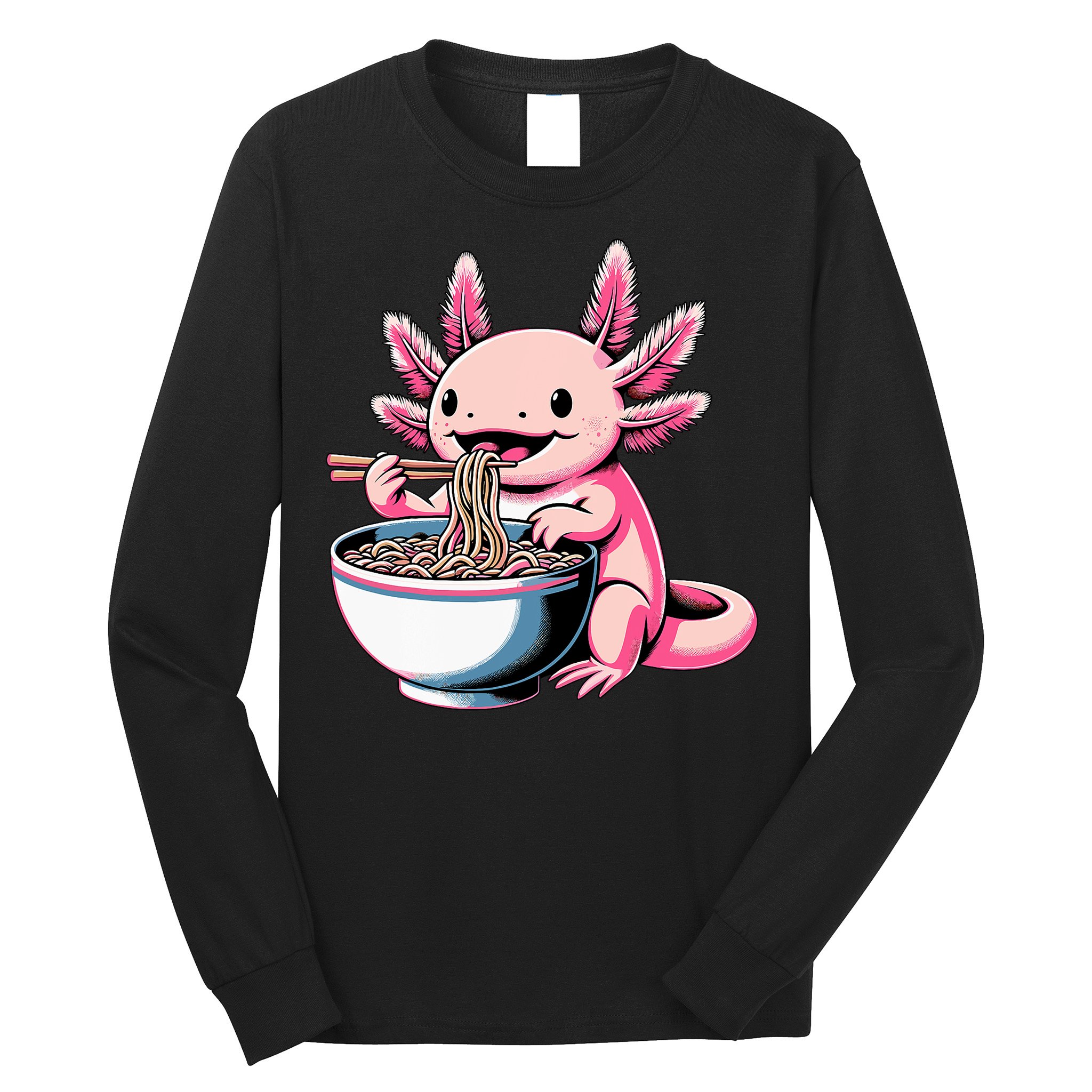 Axolotl Eating Ramen Lover Kawaii Axolotl Long Sleeve Shirt
