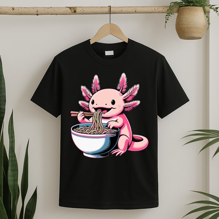 Axolotl Eating Ramen Lover Kawaii Axolotl T-Shirt