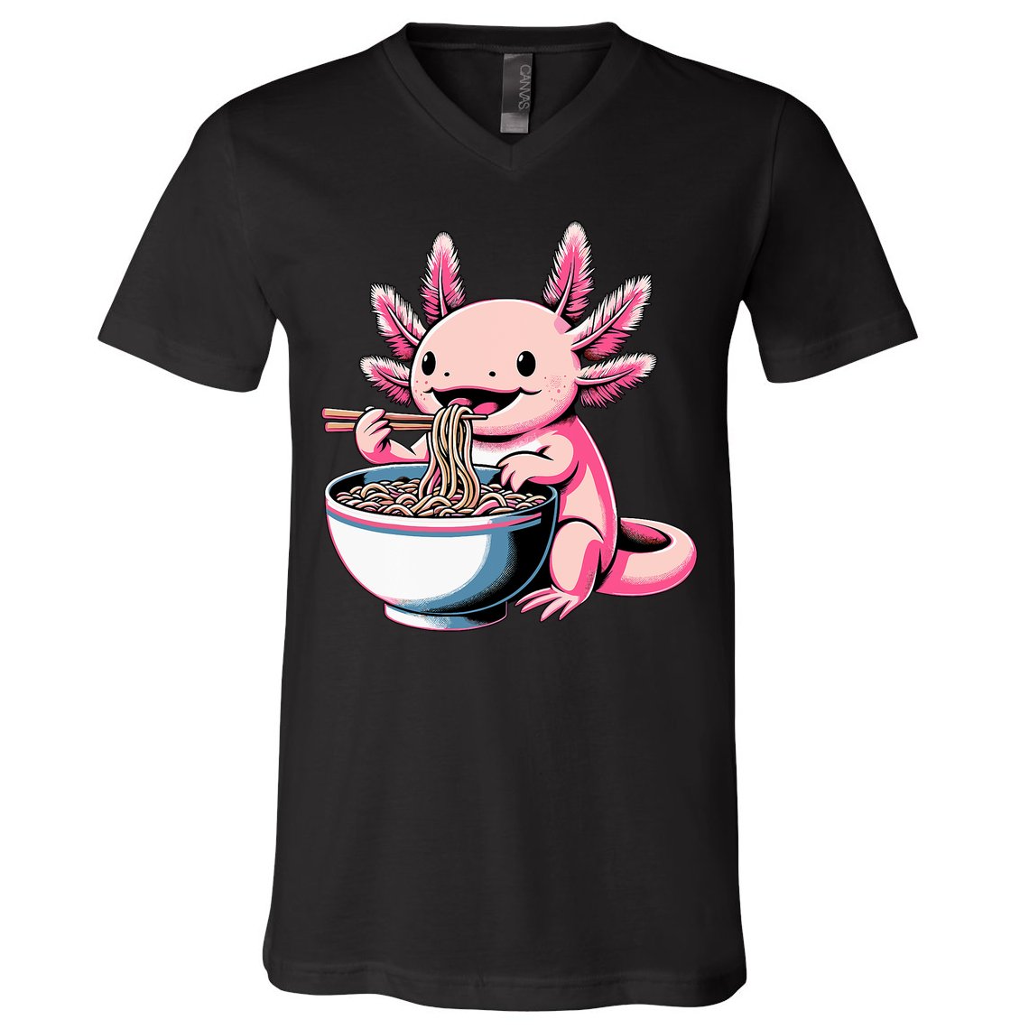 Axolotl Eating Ramen Lover Kawaii Axolotl V-Neck T-Shirt