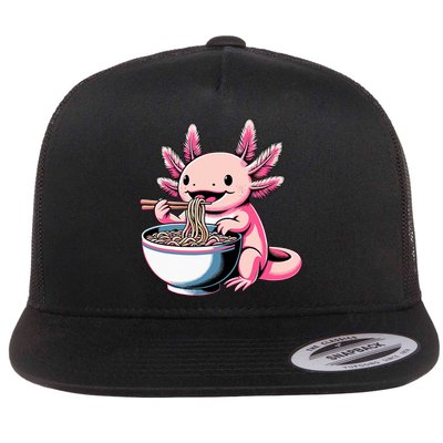Axolotl Eating Ramen Lover Kawaii Axolotl Flat Bill Trucker Hat