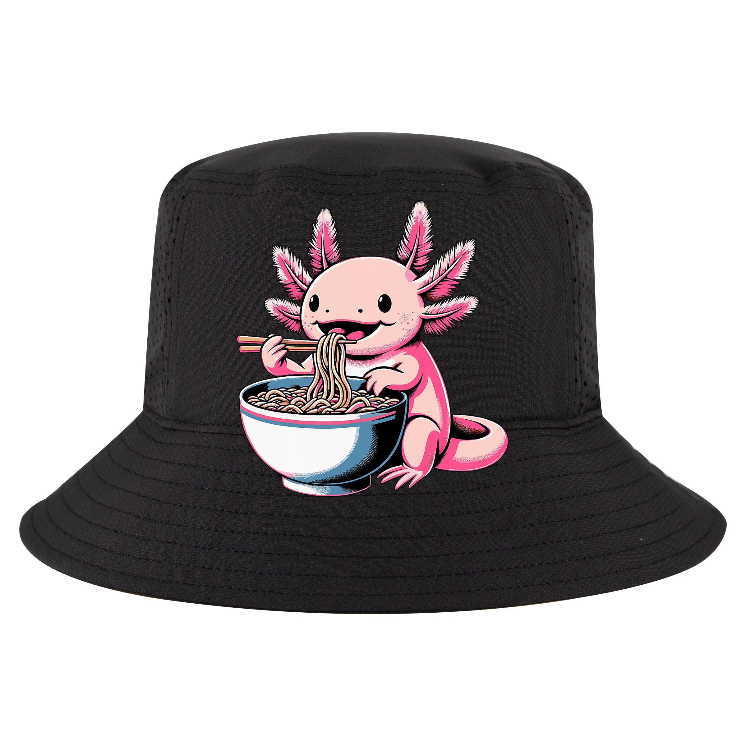 Axolotl Eating Ramen Lover Kawaii Axolotl Flat Bill Trucker Hat