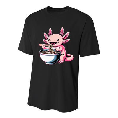 Axolotl Eating Ramen Lover Kawaii Axolotl Youth Performance Sprint T-Shirt