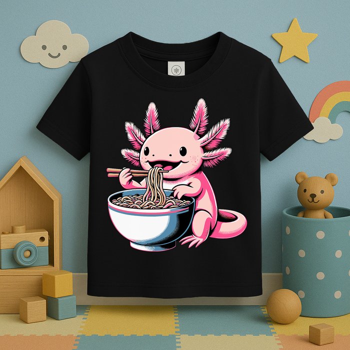 Axolotl Eating Ramen Lover Kawaii Axolotl Toddler T-Shirt