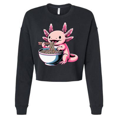 Axolotl Eating Ramen Lover Kawaii Axolotl Cropped Pullover Crew