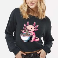 Axolotl Eating Ramen Lover Kawaii Axolotl Cropped Pullover Crew