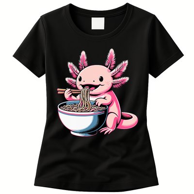 Axolotl Eating Ramen Lover Kawaii Axolotl Womens T-Shirt
