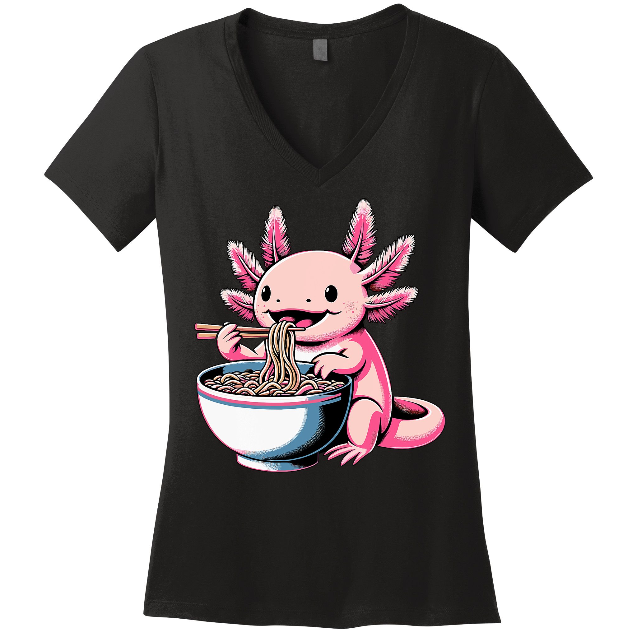 Axolotl Eating Ramen Lover Kawaii Axolotl Women's V-Neck T-Shirt