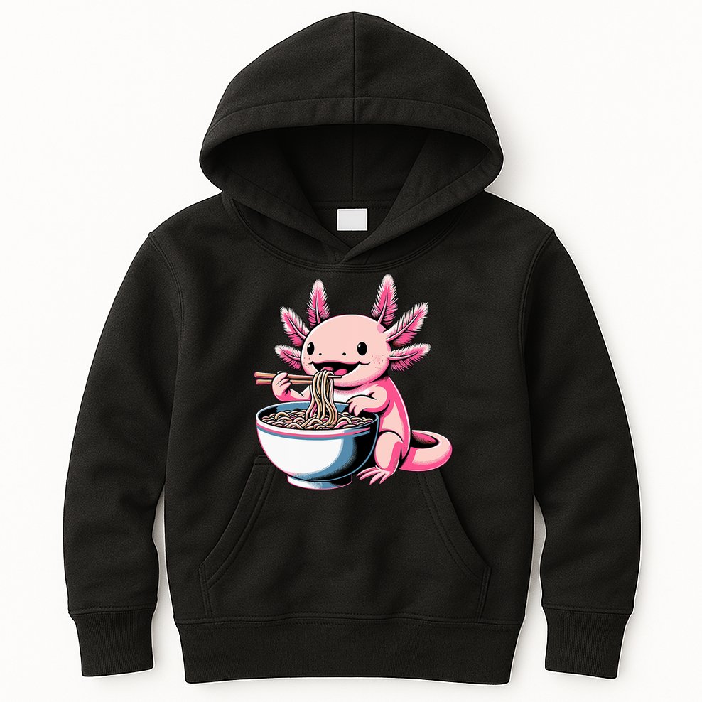 Axolotl Eating Ramen Lover Kawaii Axolotl Kids Hoodie
