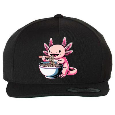 Axolotl Eating Ramen Lover Kawaii Axolotl Wool Snapback Cap