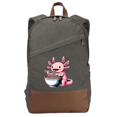 Axolotl Eating Ramen Lover Kawaii Axolotl Cotton Canvas Backpack