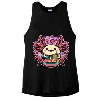 Axolotl Eating Ramen Noodles Cup Pi.nk Kawaii Anime Axolotls Ladies PosiCharge Tri-Blend Wicking Tank