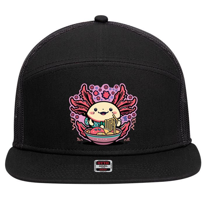 Axolotl Eating Ramen Noodles Cup Pi.nk Kawaii Anime Axolotls 7 Panel Mesh Trucker Snapback Hat