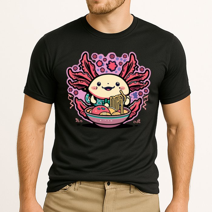 Axolotl Eating Ramen Noodles Cup Pi.nk Kawaii Anime Axolotls Cooling Performance Crew T-Shirt