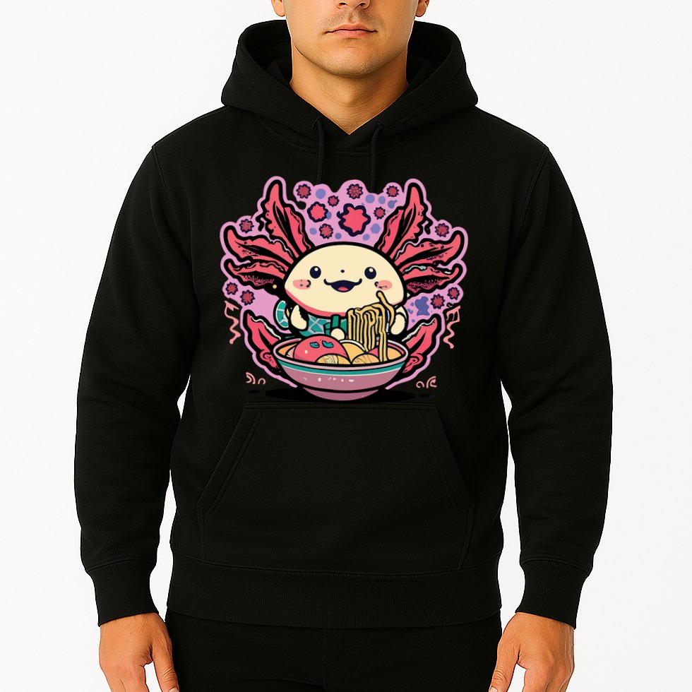 Axolotl Eating Ramen Noodles Cup Pi.nk Kawaii Anime Axolotls Hoodie