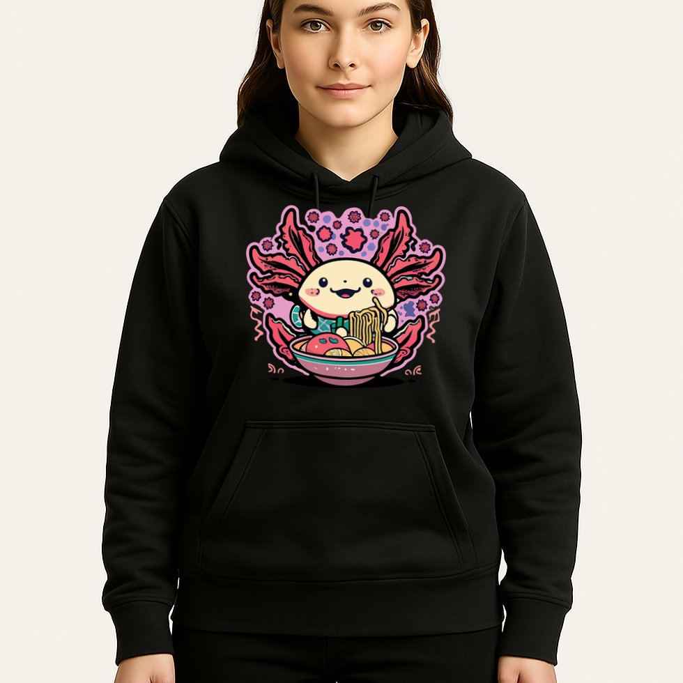Axolotl Eating Ramen Noodles Cup Pi.nk Kawaii Anime Axolotls Hoodie