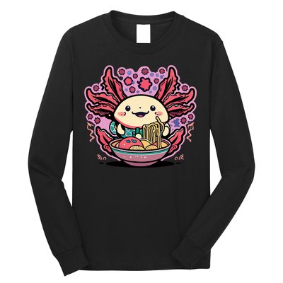 Axolotl Eating Ramen Noodles Cup Pi.nk Kawaii Anime Axolotls Long Sleeve Shirt