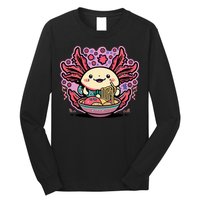 Axolotl Eating Ramen Noodles Cup Pi.nk Kawaii Anime Axolotls Long Sleeve Shirt