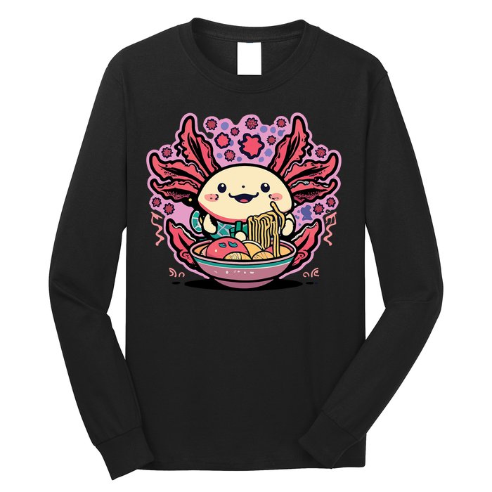 Axolotl Eating Ramen Noodles Cup Pi.nk Kawaii Anime Axolotls Long Sleeve Shirt