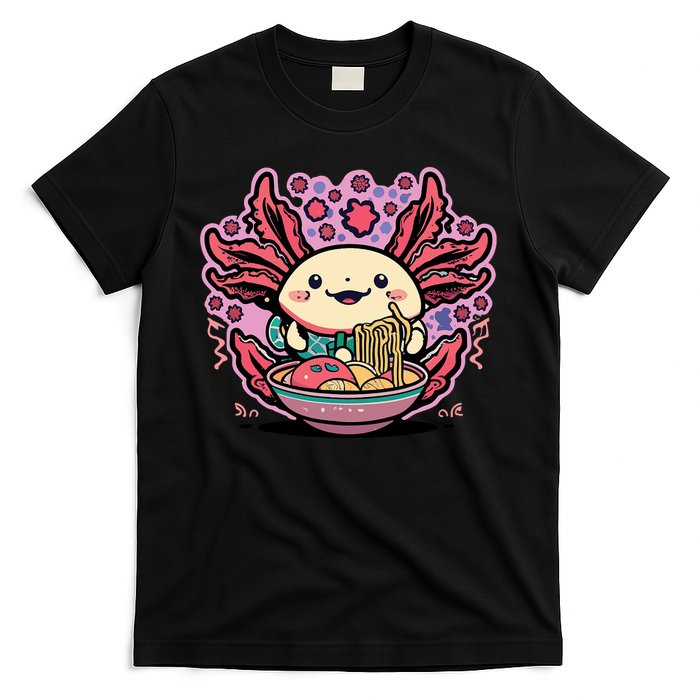 Axolotl Eating Ramen Noodles Cup Pi.nk Kawaii Anime Axolotls T-Shirt