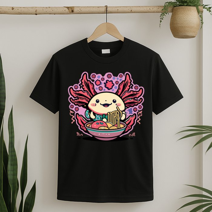 Axolotl Eating Ramen Noodles Cup Pi.nk Kawaii Anime Axolotls T-Shirt