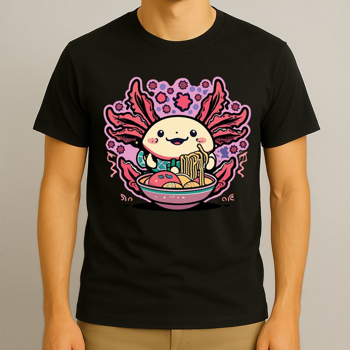 Axolotl Eating Ramen Noodles Cup Pi.nk Kawaii Anime Axolotls T-Shirt