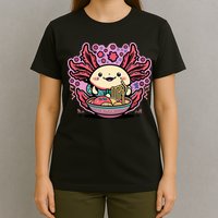 Axolotl Eating Ramen Noodles Cup Pi.nk Kawaii Anime Axolotls T-Shirt