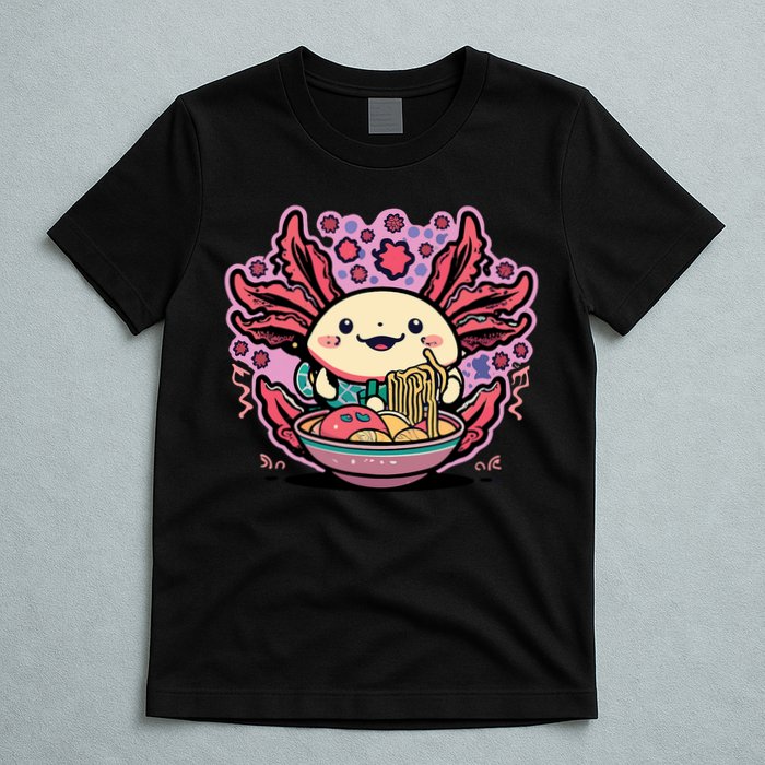 Axolotl Eating Ramen Noodles Cup Pi.nk Kawaii Anime Axolotls T-Shirt