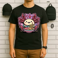 Axolotl Eating Ramen Noodles Cup Pi.nk Kawaii Anime Axolotls T-Shirt