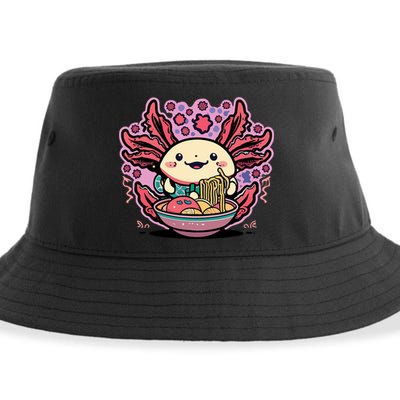 Axolotl Eating Ramen Noodles Cup Pi.nk Kawaii Anime Axolotls Sustainable Bucket Hat