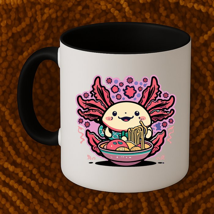 Axolotl Eating Ramen Noodles Cup Pi.nk Kawaii Anime Axolotls Mug