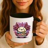 Axolotl Eating Ramen Noodles Cup Pi.nk Kawaii Anime Axolotls Mug