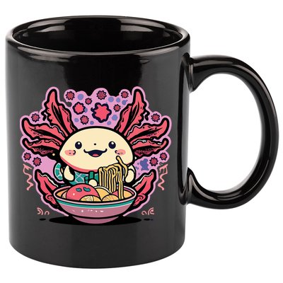 Axolotl Eating Ramen Noodles Cup Pi.nk Kawaii Anime Axolotls 11oz C Handle Ceramic Mug