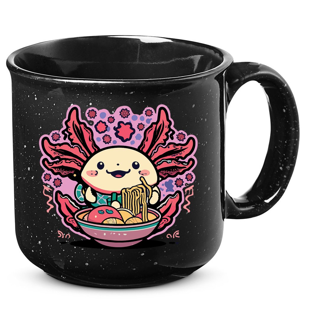 Axolotl Eating Ramen Noodles Cup Pi.nk Kawaii Anime Axolotls 15oz Campfire Ceramic Mug