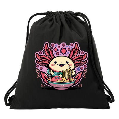 Axolotl Eating Ramen Noodles Cup Pi.nk Kawaii Anime Axolotls Drawstring Bag