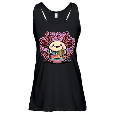 Axolotl Eating Ramen Noodles Cup Pi.nk Kawaii Anime Axolotls Ladies Essential Flowy Tank