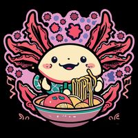Axolotl Eating Ramen Noodles Cup Pi.nk Kawaii Anime Axolotls 16 in Basic Backpack