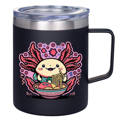Axolotl Eating Ramen Noodles Cup Pi.nk Kawaii Anime Axolotls 12oz Stainless Steel Coffee Mug
