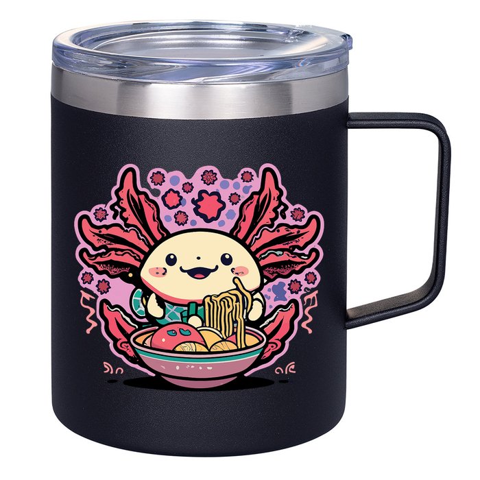 Axolotl Eating Ramen Noodles Cup Pi.nk Kawaii Anime Axolotls 12oz Stainless Steel Coffee Mug