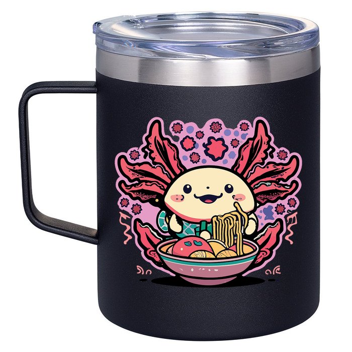 Axolotl Eating Ramen Noodles Cup Pi.nk Kawaii Anime Axolotls 12oz Stainless Steel Coffee Mug