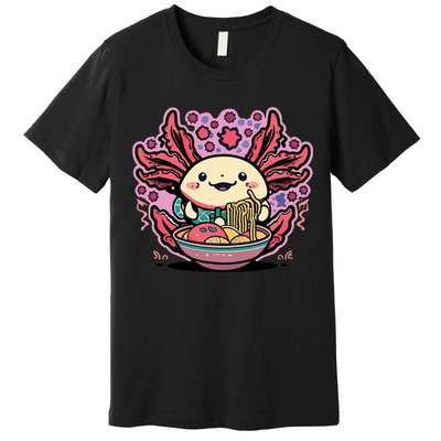 Axolotl Eating Ramen Noodles Cup Pi.nk Kawaii Anime Axolotls Premium T-Shirt